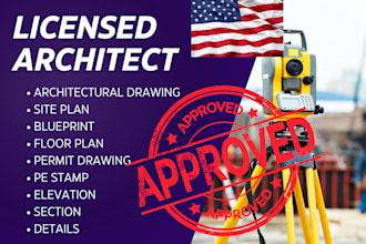 architectural pe stamp elevation and details blueprint as licensed architect