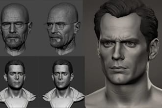 realistic 3d head model in zbrush face sculpt bust modeling stl file 3d printing