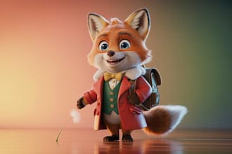 design 3d cute character modeling, printing, animal, cartoon in pixar style