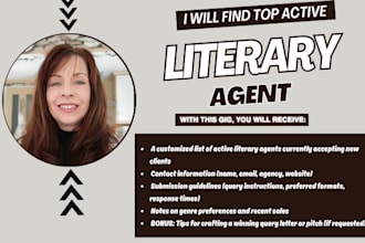 find active literary agents for fiction book movie script, screenplay, tv series