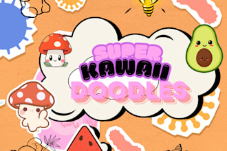 draw cute kawaii doodles, stickers illustrations