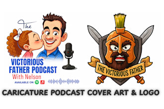 draw cartoon caricature podcast cover art and logo for spotify apple soundcloud