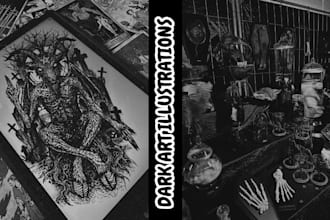 do dark art illustration, tshirt artwork, dark fantasy engraving, tarot cards