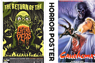 draw retro vintage comic illustration, horror retro comic art, horror poster