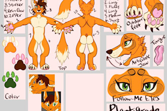 draw your furry art, fursona art fursuit furry ref sheet