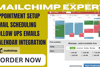 set up mailchimp appointment scheduling, follow ups emails, calendar integration
