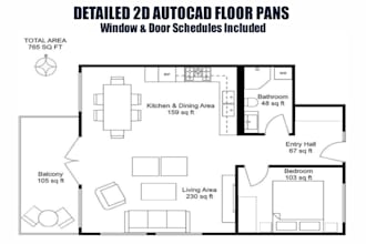design 2d autocad floor plans, door and window schedules fast