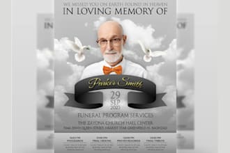 design obituary, funeral flyer, funeral program tribute and memorial card