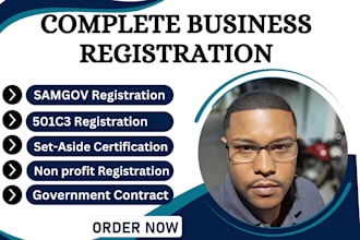 handle non profit registration 501c3, mbe, wosb, ein, samgov, 8a, and cage code