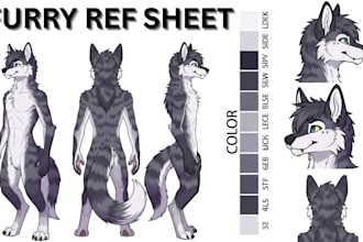 draw custom furry reference sheets, fursona, oc, and anthro characters furry art