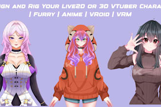 design and rig live 2d or 3d vtuber character furry anime avatar vroid model vrm