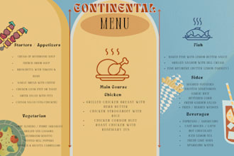 make a eye catching menu and poster design for restaurants