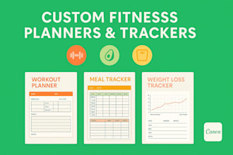 design workout planners, fitness guides, diet trackers, weight loss trackers