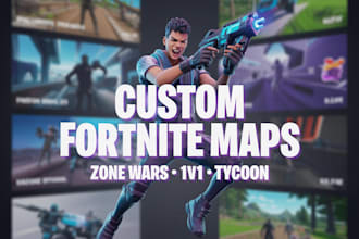 build fortnite map, tycoon, red vs blue, zone wars, 1v1, parkour, or gun game