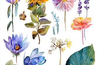 watercolor botanical illustrations of flowers and plants