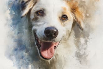 create digital pet watercolor portrait image of dog, cat or any pet