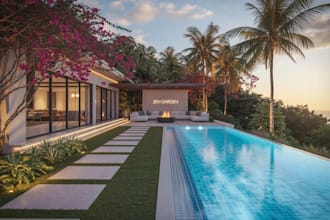 create landscape plan, patio design, 3d garden, outdoor space, pool area