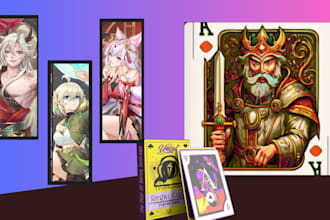 design fantasy custom 2d card game tcg, unique rpg board game art illustrations