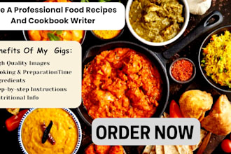 write and format recipe books, food recipes, design cookbooks, meal plans