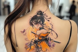 make anime manga tattoo design or illustration in any style