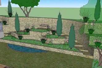 create landscape design, rvpark layouts, garden plan, and backyard with sketchup