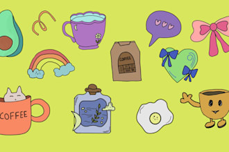 create hand drawn doodles ,illustrations ,line art and stickers