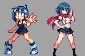 do 8 bit 16 bit art character spritesheet, rpg game 2d animated gif, retro style