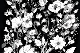 draw botanical vector illustration of plants and flowers