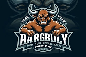 design a fierce angry bull mascot logo for your brand or team
