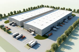 create high quality 3d industrial exterior rendering and site plan