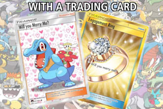 design custom pokemon or digimon trading cards for wedding proposal or gifts
