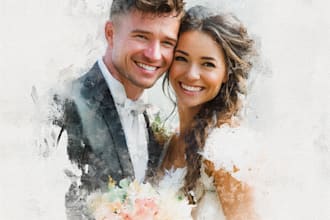 draw watercolor portrait wedding couple family gift