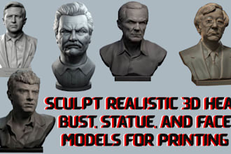 sculpt realistic 3d head, bust, statues, and 3d face model for 3d printing