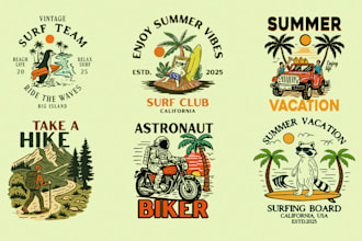 make vintage retro t shirt illustration, outdoor logo design