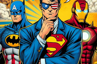 do a superhero character design concept art for your comic