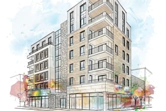 sketch architecture building with watercolor rendering