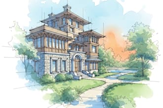 sketch architecture building or houses with watercolour rendering