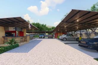 render 3d outdoor park, car park design, garage and parking stall design