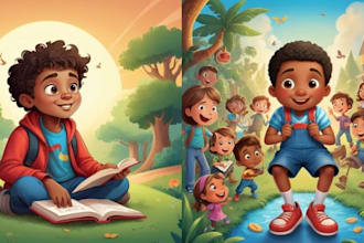 draw children story book illustration, cover and american children picture books