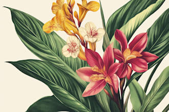 paint botanical illustration of flowers and plants