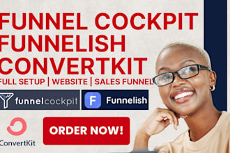 setup funnel cockpit landing page design, convertkit funnel funnelish pipelinepr