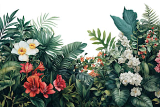 botanical illustrations of flowers, plants and fruits