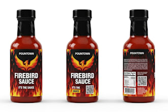 do bottle design sauce label, spice label seasoning label pouch label, 3d mockup