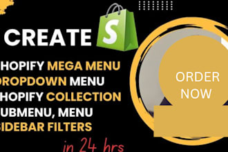 create shopify mega menu, dropdown menu, shopify collection