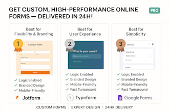 design professional online forms using jotform, typeform, google form, in 24 hr