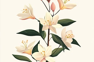 draw botanical line art illustration flower, plant