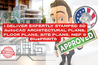 draw stamp 2d autocad architectural plan, floor plan, site plan, mep, blueprint