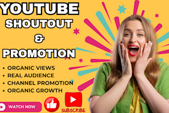 shoutout, promote youtube video, channel organically, USA UK subscribers, views