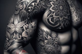 create custom realistic tattoo design, tattoo sleeve