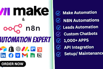 do any automation with make com and n8n io, made com automation integromat api